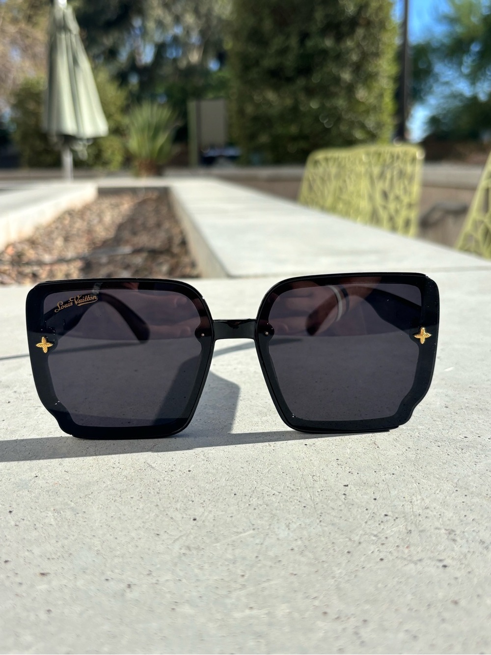 Black LV Sunglasses with Rose Gold Accent - Picture 3 of 4